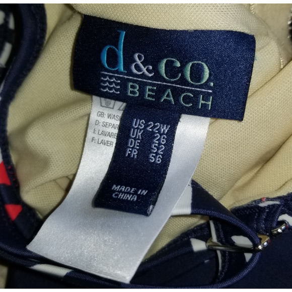 Womens Swim Suit-D&CO-blue/red geometric tankini top handkerchief multiway-22W - Picture 8 of 8